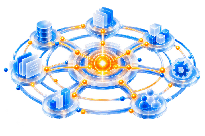 Connected business systems integrating data, documents, people and processes