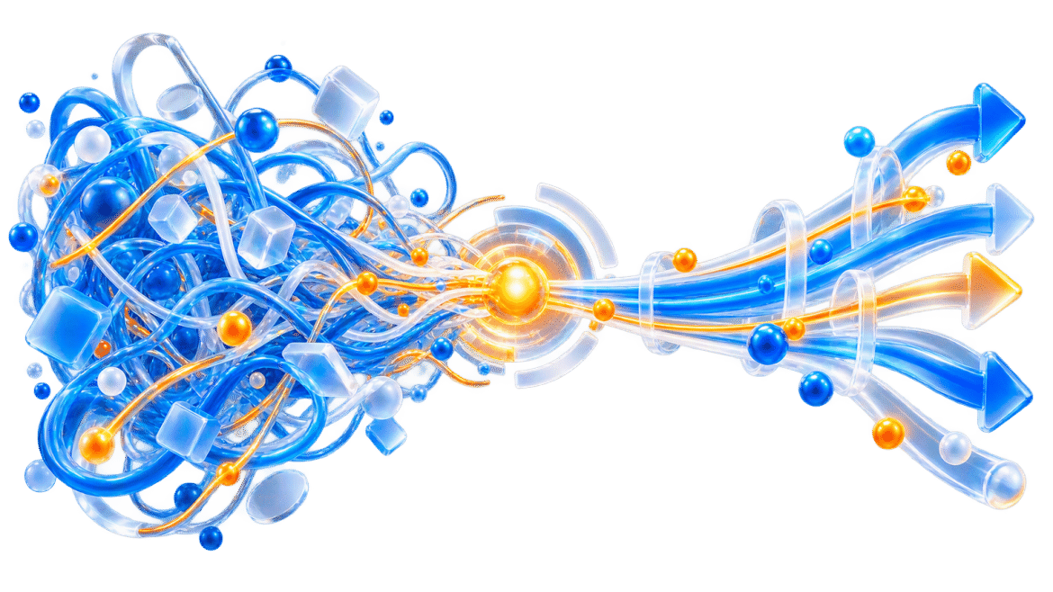 Tangled business processes transforming into clear automated workflows