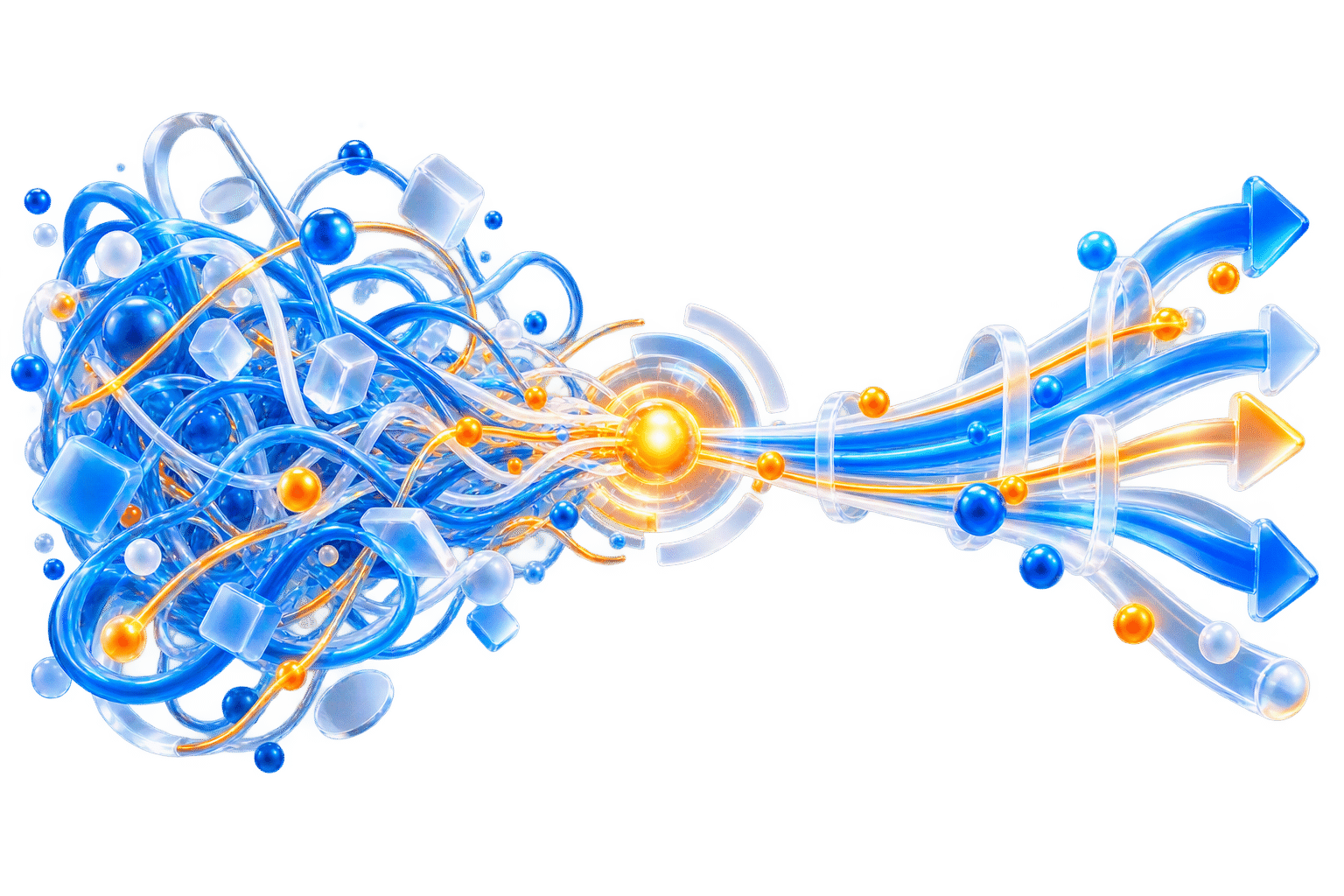 Tangled business processes transforming into clear automated workflows